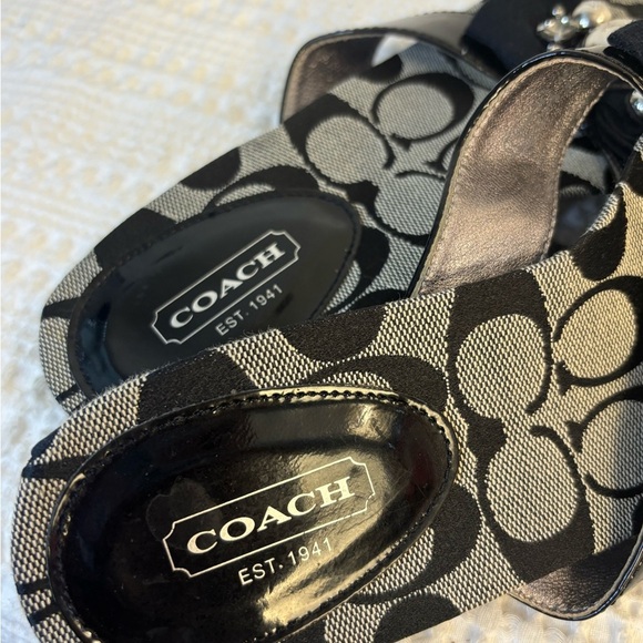 Coach Black & Silver Signature Print Sandals w/ Bow Accent - Picture 4 of 7